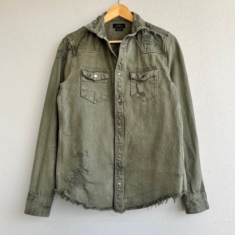ZARA | Distressed Denim Overshirt